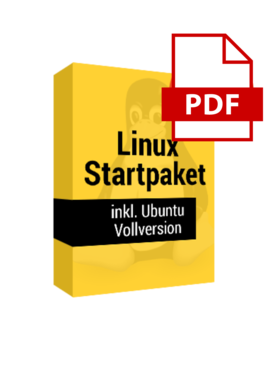 Kopie-von-Marielle-Price-97-.png Eine gelbe Softwarebox mit "Linux Startpaket inklusive Ubuntu Vollversion" drauf.